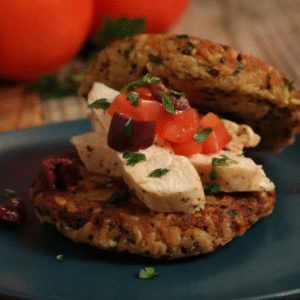Organic Quinoa Rice Cakes With Mediterranean Chicken